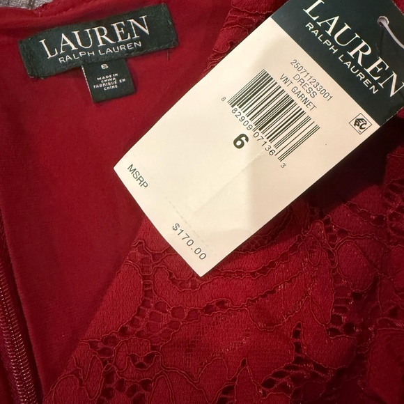 NWT Lauren Ralph Lauren Burgundy Lace Cocktail Dress Size 6 - Picture 2 of 5